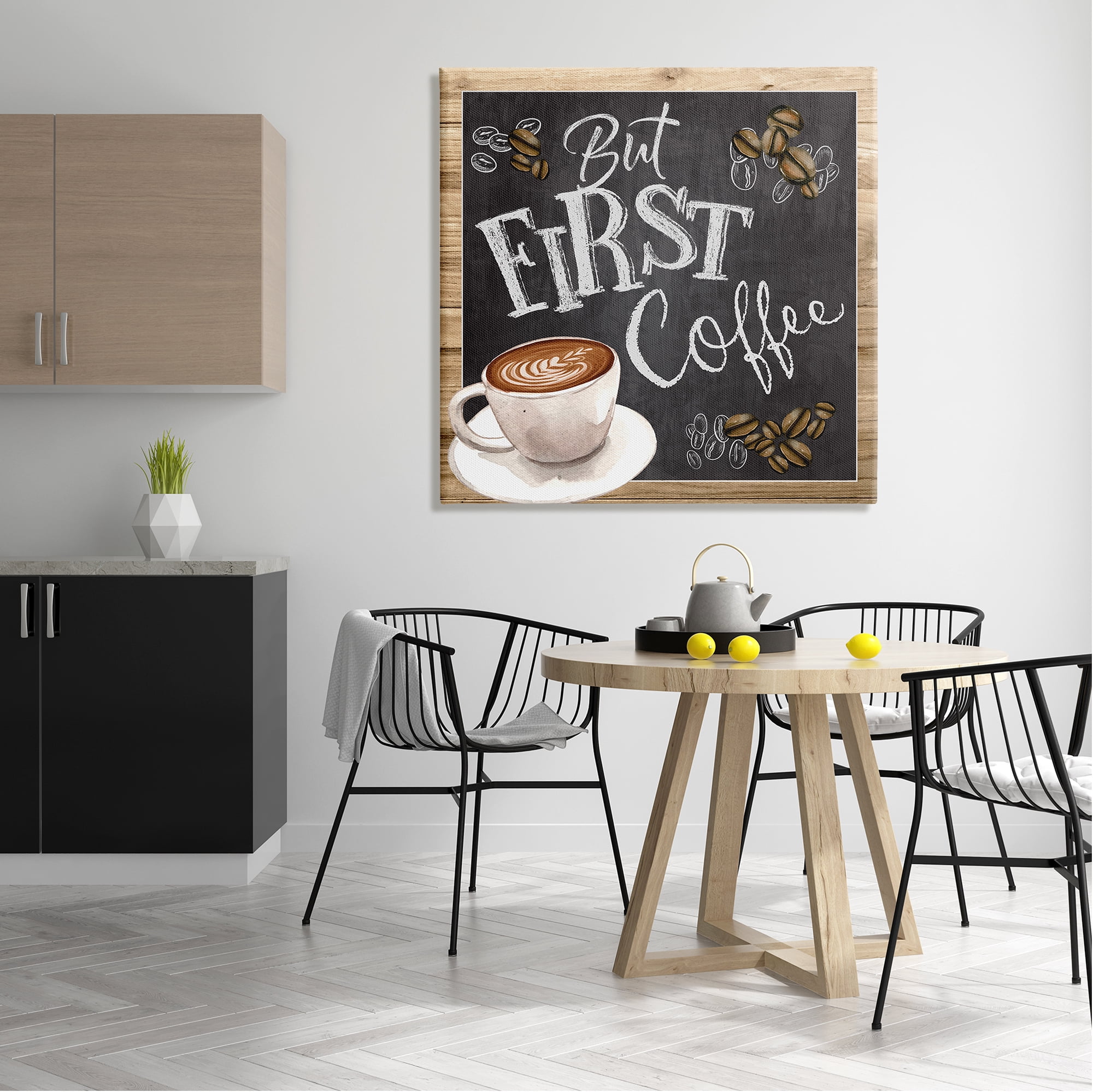 Stupell Industries But First Coffee Typography Chalkboard Latte Beans Canvas Wall Art, 36 x 36, Design by ND Art