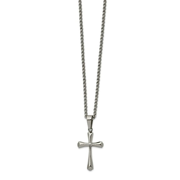 16.8mm Stainless Steel Polished Religious Faith Cross Pendant a Rolo Chain Necklace 22 Inch Chain Necklace for Women and