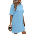 thumbnail image 3 of Fashion Casual Women's Solid Short Sleeve Round Neck Bandage Dress Ladies Skirt, 3 of 5