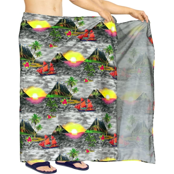 LA LEELA Men's Swim Bath Trunk Swimsuit Regular Surfing Swimwear Sarong Long Pareo Beach Wrap One Size Cloud, Island Summer Vacation Aloha