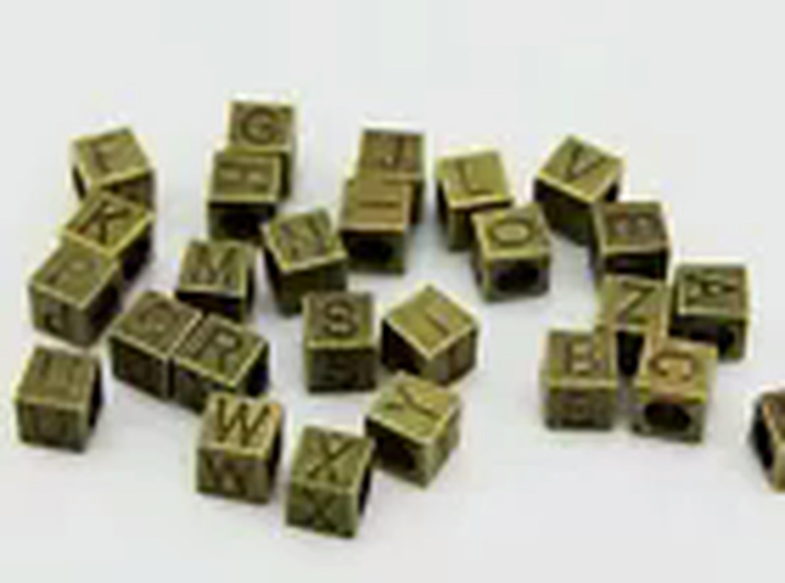 U8MO 130 Bronze Tone Alloy Alphabet Letter "A-Z" Cube European Charm Beads 7X7mm