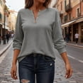 thumbnail image 2 of Lenpel Long Sleeve Shirts for Women Crew Neck Half Button Dressy Casual Tunic Tops Loose Tee Blouses Basic T Shirts(Gray,Medium), 2 of 7