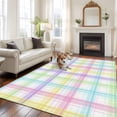 thumbnail image 3 of White Grid 5'x7' Area Rug, Colorful Plaid Modern Geometric Pattern Washable Non-Slip Soft Rugs, Low-Pile Large Carpet for Living Room Bedroom Dining Room, Non-Shedding Accent Rug, 3 of 9