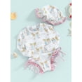 thumbnail image 3 of Suealasg Baby Girls Romper Swimsuit 3 6 12 18 24 Months Infant Girls Floral/Ice Cream Print Long Sleeve One Piece Swimwear Summer Swimming Suit Beach Wear with Sun Hat, 3 of 9