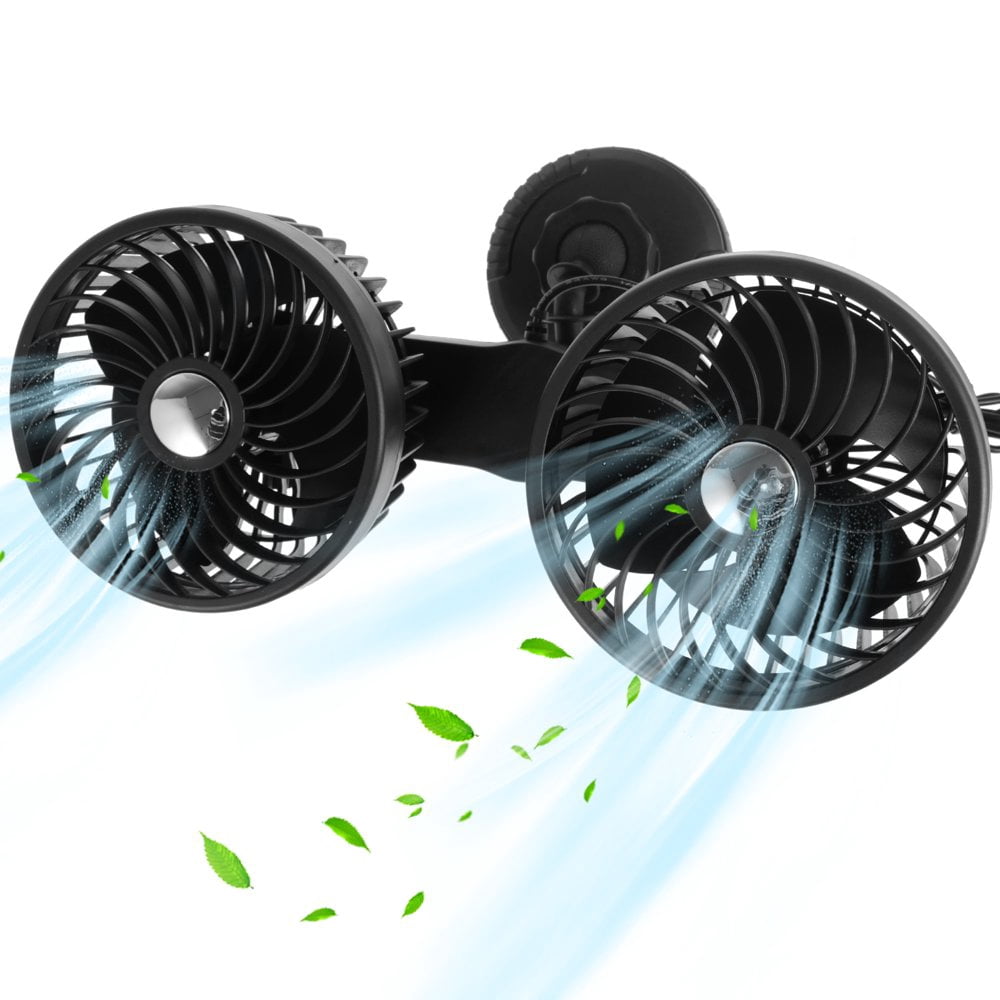 KINOWJI Car Fan, 360° Rotation Dual Head Portable Vehicle Cooling Fan That Blow Cold