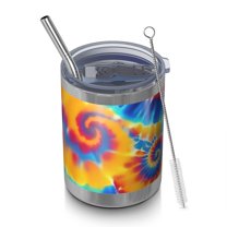 12oz Tumblers Colorful Tie Dye Multi Spiral Pattern Vacuum Insulated Stainless Steel Travel Tumbler Cups Mug with Lid and Straw for Beer,Coffee,Beverages with Cleaning Brush for Cold & Hot Drinks
