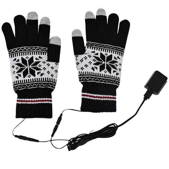 absanyy Black Heated Gloves for Women, USB Powered Touchscreen Compatible, Knitted Cotton Winter Warm, One Size Fits Most