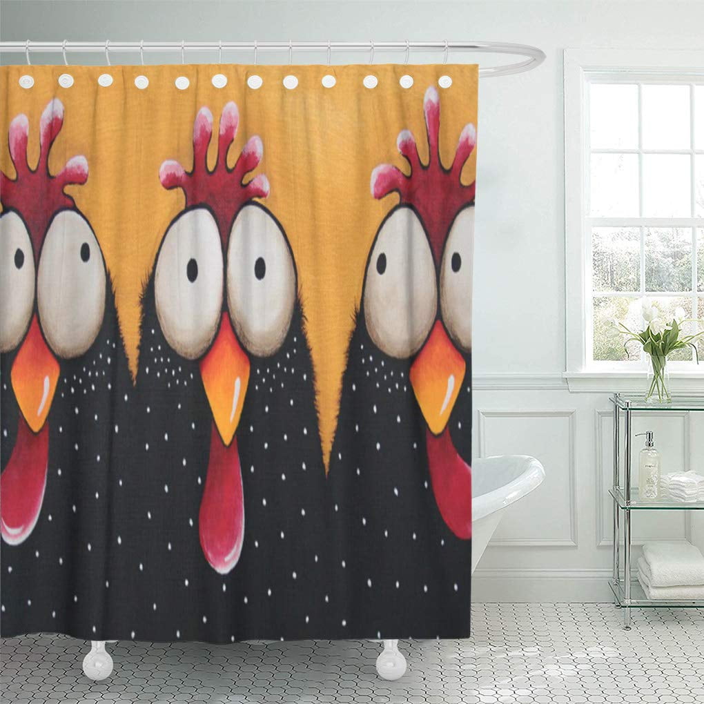SUTTOM Whimsical Chicken Bird Hen Farm Black White Checkered Shower
