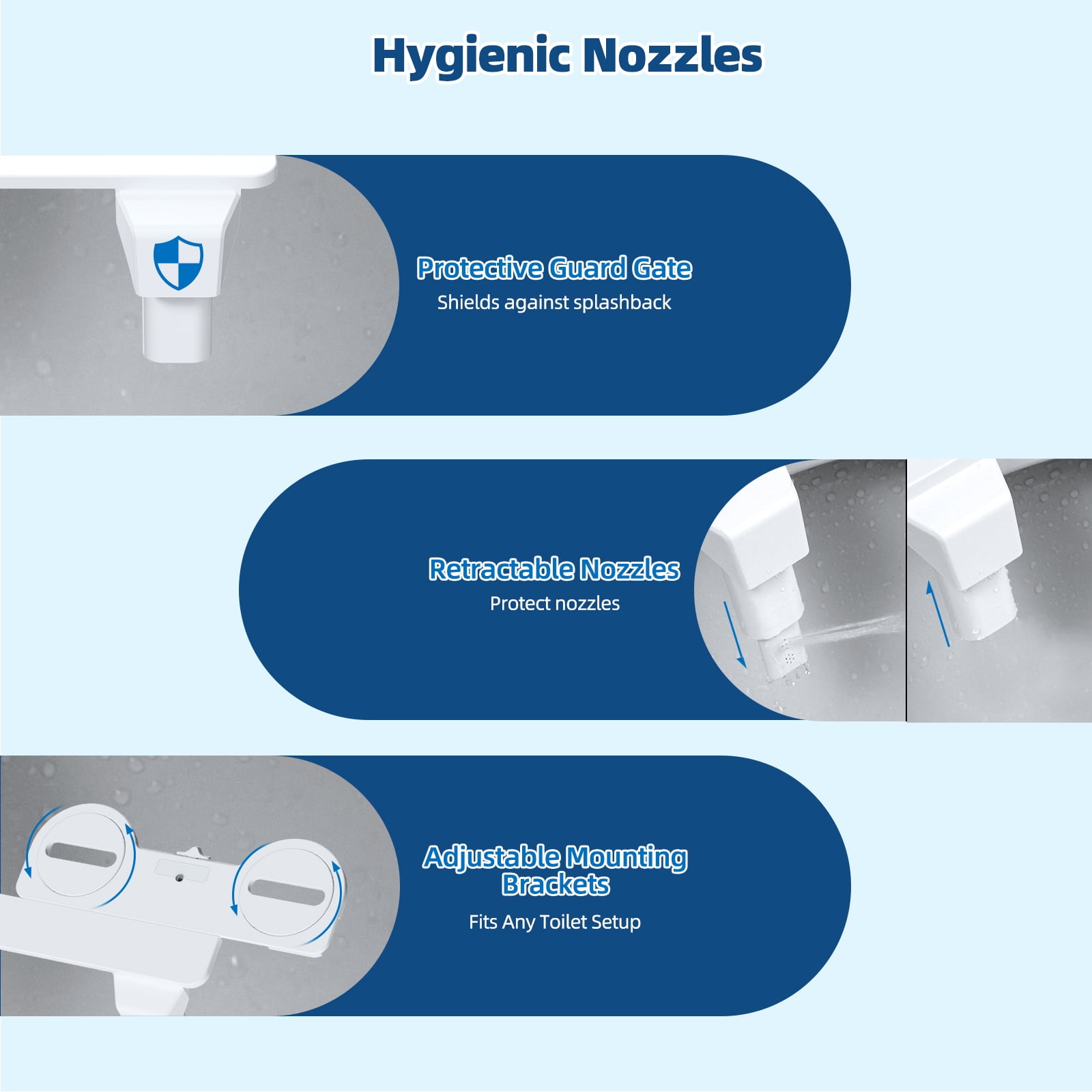 CADOVE Bidet Attachment, Dual Nozzle, Adjustable Water Pressure, Self-Cleaning Spray, Hygienic, White