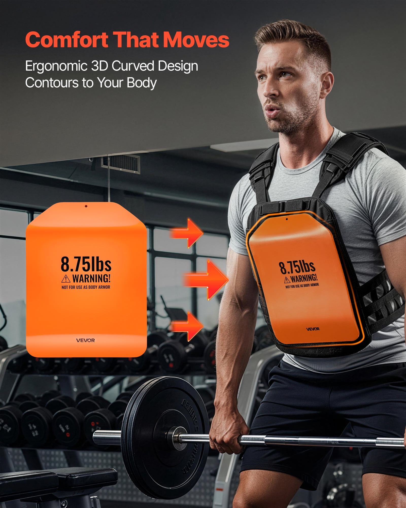 VEVOR Curved Weight Vest Plates, 8.75 LB Pairs, Premium Steel Tactical Weighted Plates for Vest, Ergonomic Design, for Strength Endurance Training, Running, Jogging, Fitness, Heavy Workouts