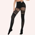 thumbnail image 2 of Womens Faux Thigh High Tights Stitching Opaque Suspender Pantyhose Mock Over the Knee Goth Striped Fishnet Stockings, 2 of 8