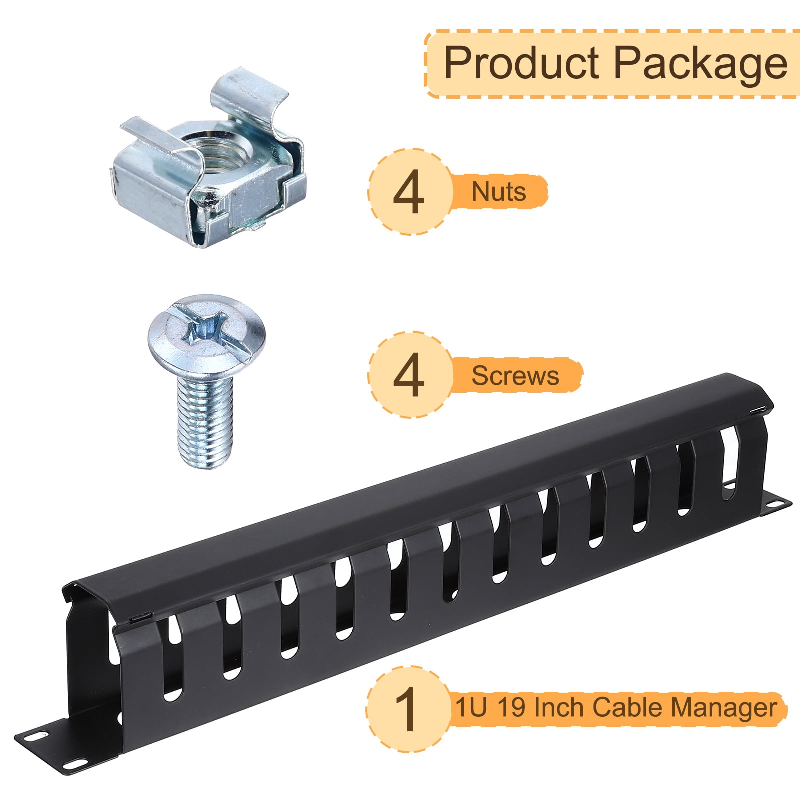 Uxcell 1U 19 Inch Cable Management, 1 Pack 12 Slot Horizontal Rack Mount Wire Organizer, Black