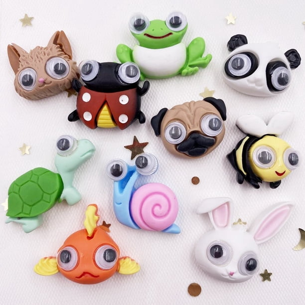 Pintura a mano de resina con ojos móviles, animales de colores bonitos, cabujón plano, álbum de recortes de piedra, embellecedores de Halloween para manualidades, 10 Uds.