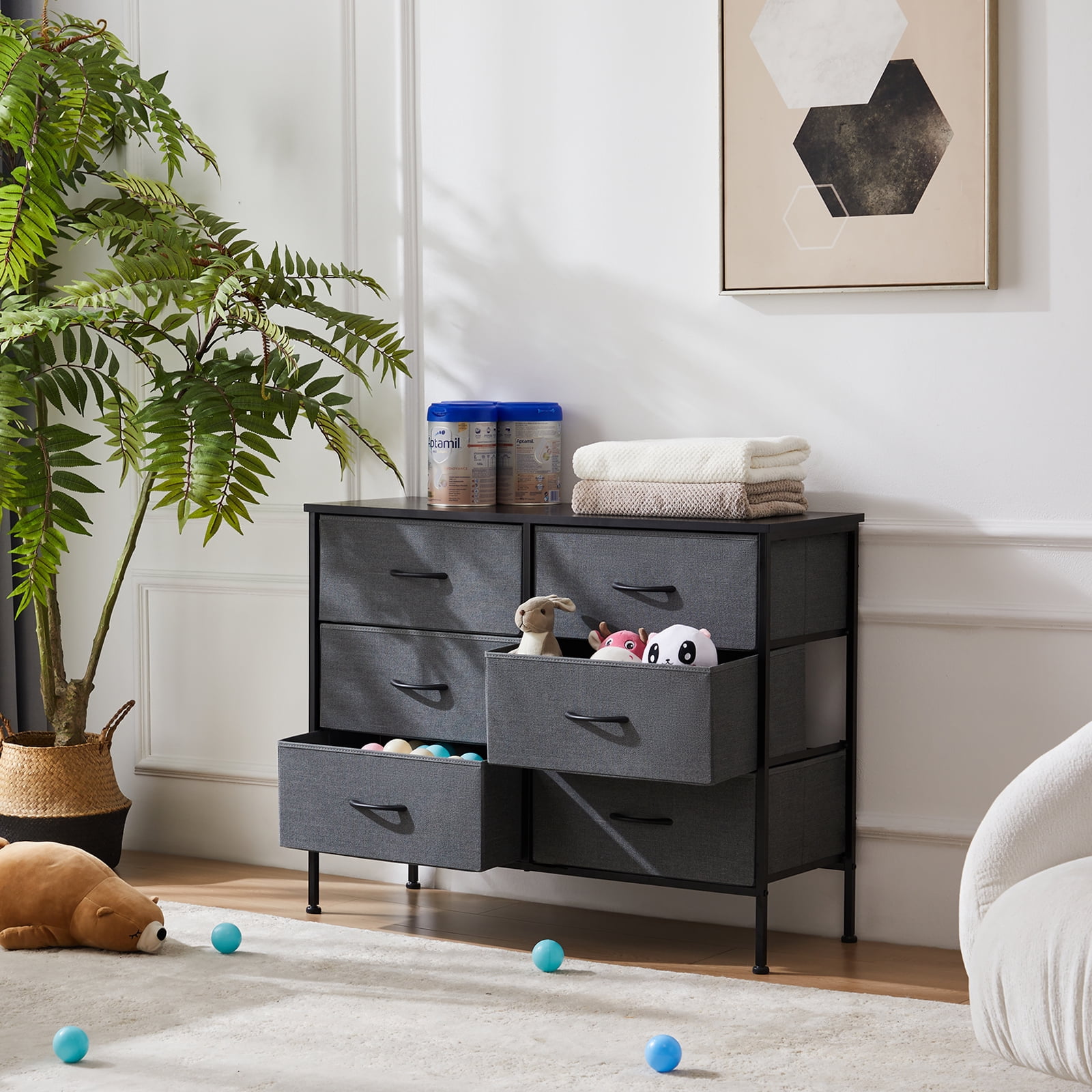 Aidoly Metal Frame Dresser with Wood Top, 6-Drawer Storage Organizer for Bedroom, Living Room, Hallway, Entryway, Grey