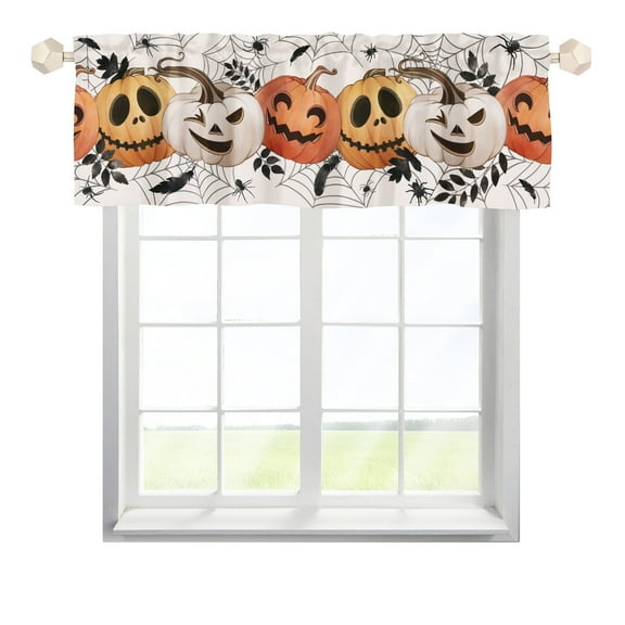 KuphiL10C Halloween Kitchen Valance for Windows farmhouse, Pumpkin Valance Curtains for Kitchen Bedroom, Rod Pocket, 54x18 inch, 1 Panel