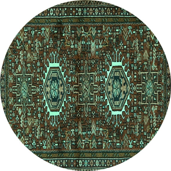 Ahgly Company Machine Washable Indoor Round Persian Turquoise Blue Traditional Area Rugs, 4' Round