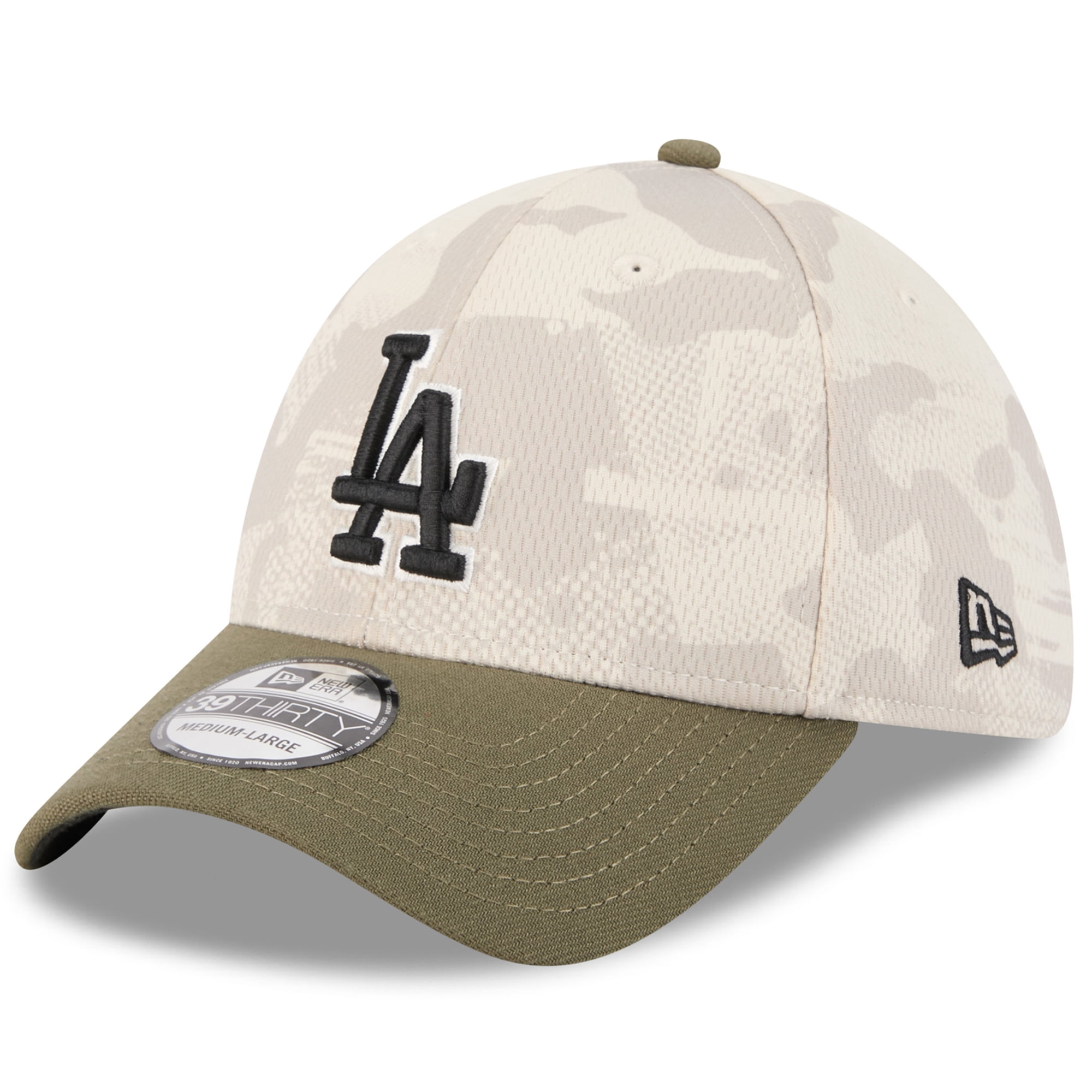 Men's New Era Light Beige/Olive Los Angeles Dodgers 2025 Armed Forces Day 39THIRTY Flex Hat