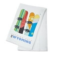 thumbnail image 1 of Jackson Hole, Wyoming, Snowboards in Snow (100% Cotton Tea Towel, Decorative Hand Towel, Kitchen and Home), 1 of 3
