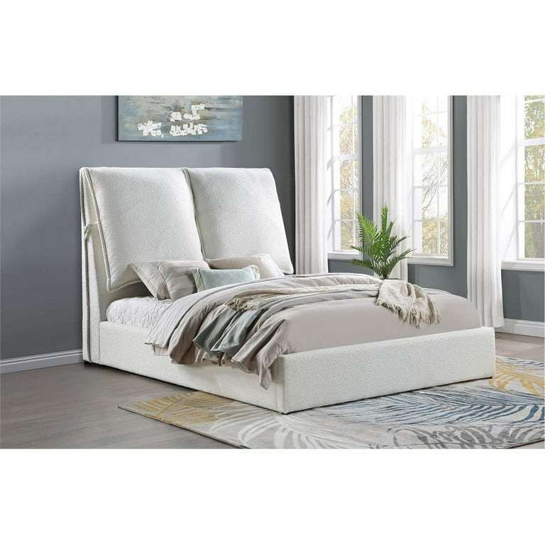 Coaster Gwendoline Fabric Upholstered Pillow Headboard Queen Bed in White