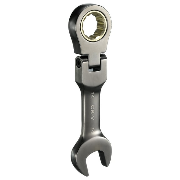 Uxcell Flex Head Stubby Ratcheting Combination Wrench 14mm Metric 72-Teeth CR-V Steel Nickel Plated