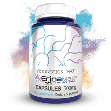 Nootropics Depot Erinamax Lion's Mane Capsules | Liquid Culture Mycelium | 500mg | 2.5mg Erinacine A | 60ct