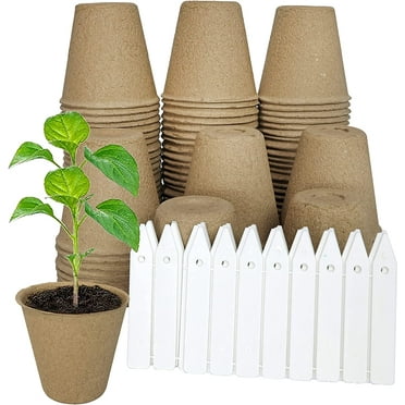 100 Pack 3" Peat Pots   50 Plant Tags, Pulp Pots for Seedlings, Eco-Friendly & Biodegradable
