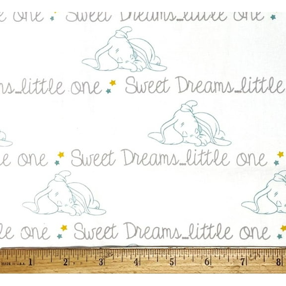 1/2 Yard - Disney Dumbo Sweet Dreams Baby Elephant on White Cotton Fabric (Great for Quilting, Sewing, Craft Projects, Throw Pillows & More) 1/2 Yard X 44" Wide