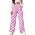 thumbnail image 2 of Zormilly Wide Leg Pants Woman Plaid Elastic High Waisted Checkered Pants with Pockets Drawstring Fashion Straight Leg Pants, S-3XL, 2 of 8