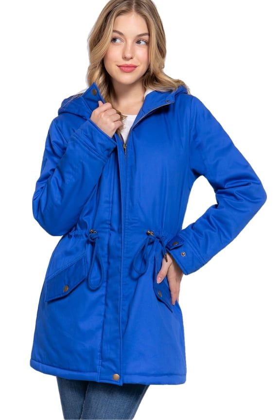 Womens Anorak Jacket Casual Long Sleeve Utility Safari with Hood Fur Lined Parka Coat Outerwear