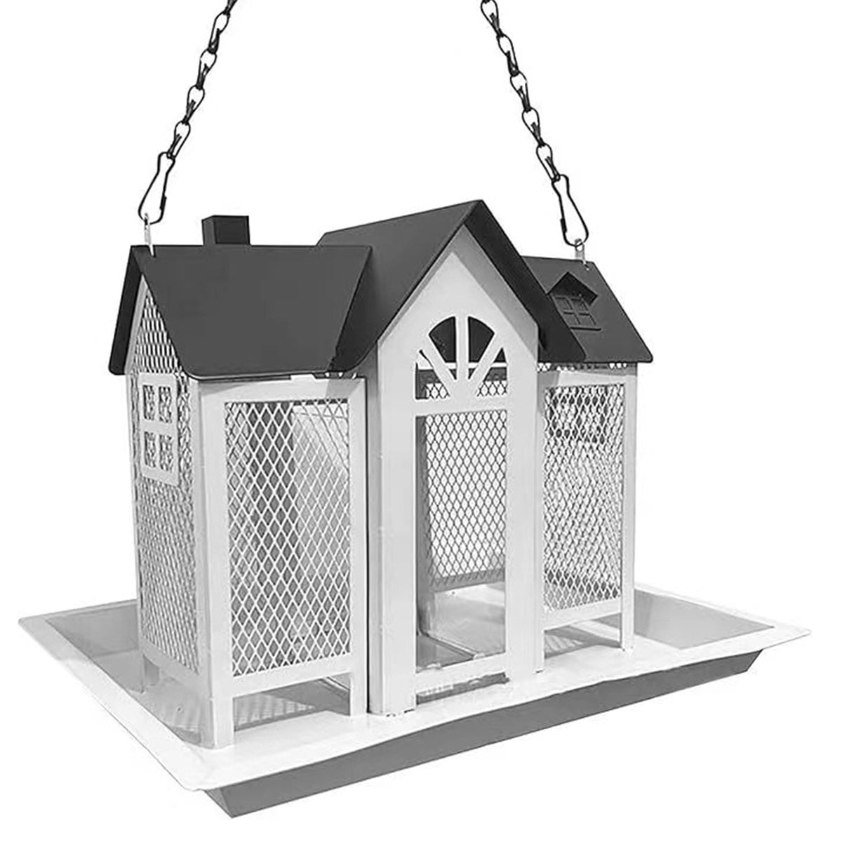 Hanging Bird Feeders for Outside, Bird Houses for Outdoor, Metal Mesh Wild Bird Feeder for Finch Cardinal Chickadee, Yard Decoration, Weatherproof and Durable White