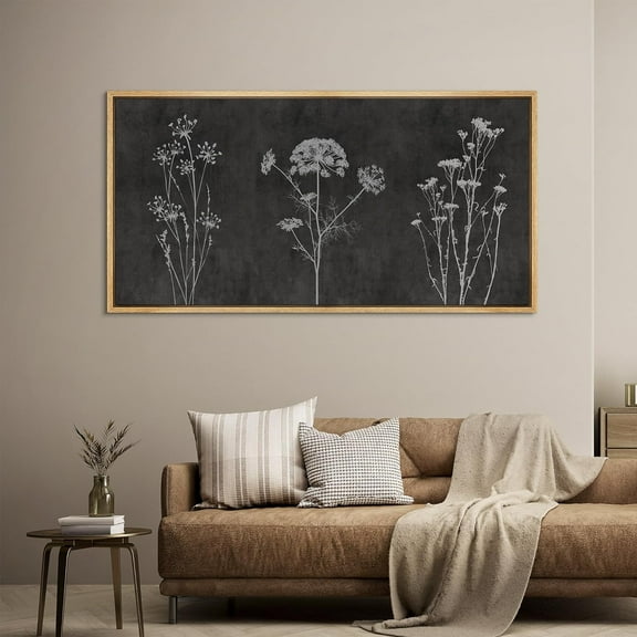 IDEA4WALL Extra Large Framed Canvas Print Wall Art Ethereal Floral Unique Black and White Artwork Nature Wilderness Antique Retro Fine Art Decorative Relax/Calm for Home Decoration - 60"x30"