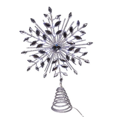 11.75. Inch 18-Light Cool White Micro LED Silver Glittered Snowflake Treetopper