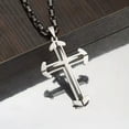 thumbnail image 4 of EOEMY Gold Black Silver Cross Pendant Necklace Stainless Steel Byzantine Chain For Men-Silver Black-32Inch Or 81Cm, 4 of 4