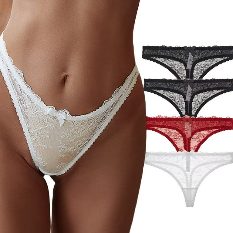 Women's Sexy Sheer Panties Thongs Mesh G-Strings Low Rise Brief Underwear,  4-Pack 