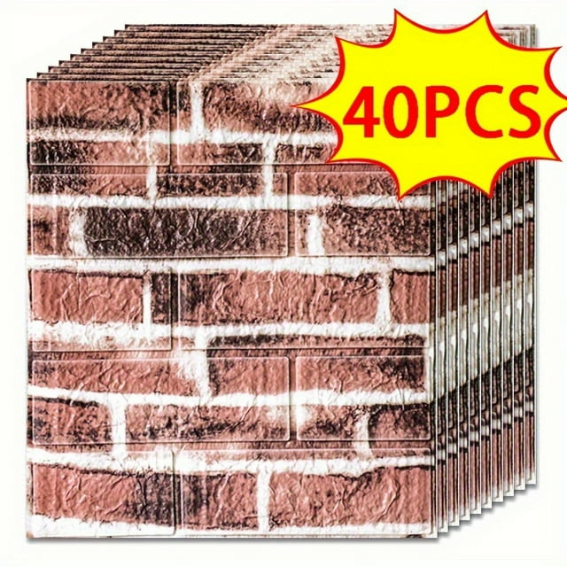 20/30/40//50pcs 3D Wall Tile Sticker, Foam Brick Self-Adhesive Anti-Collision Sticker,