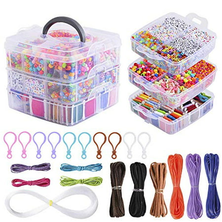 Peirich Jewelry Making Bead Kits, Includes 44 Colors Embroidery Floss with 3-Tier Organizer Storage Box with Threads, Over 4900 Beads for Friendship Bracelets, Jewelry Making Christmas Birthday Gift