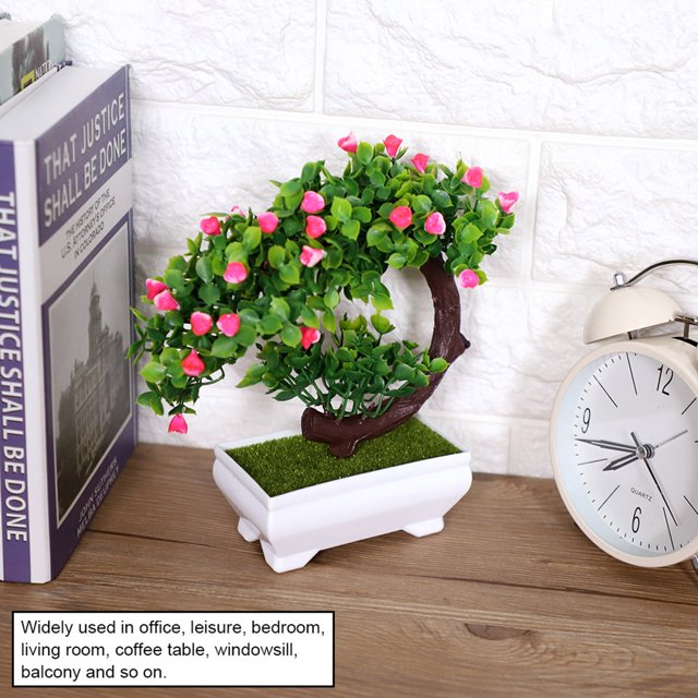 Planta Artificial En Maceta, Bonsái De Flores Falsas, Decoración De Plástico, Bonsái Artificial De Colores Vibrantes, Para Familia De Amigos