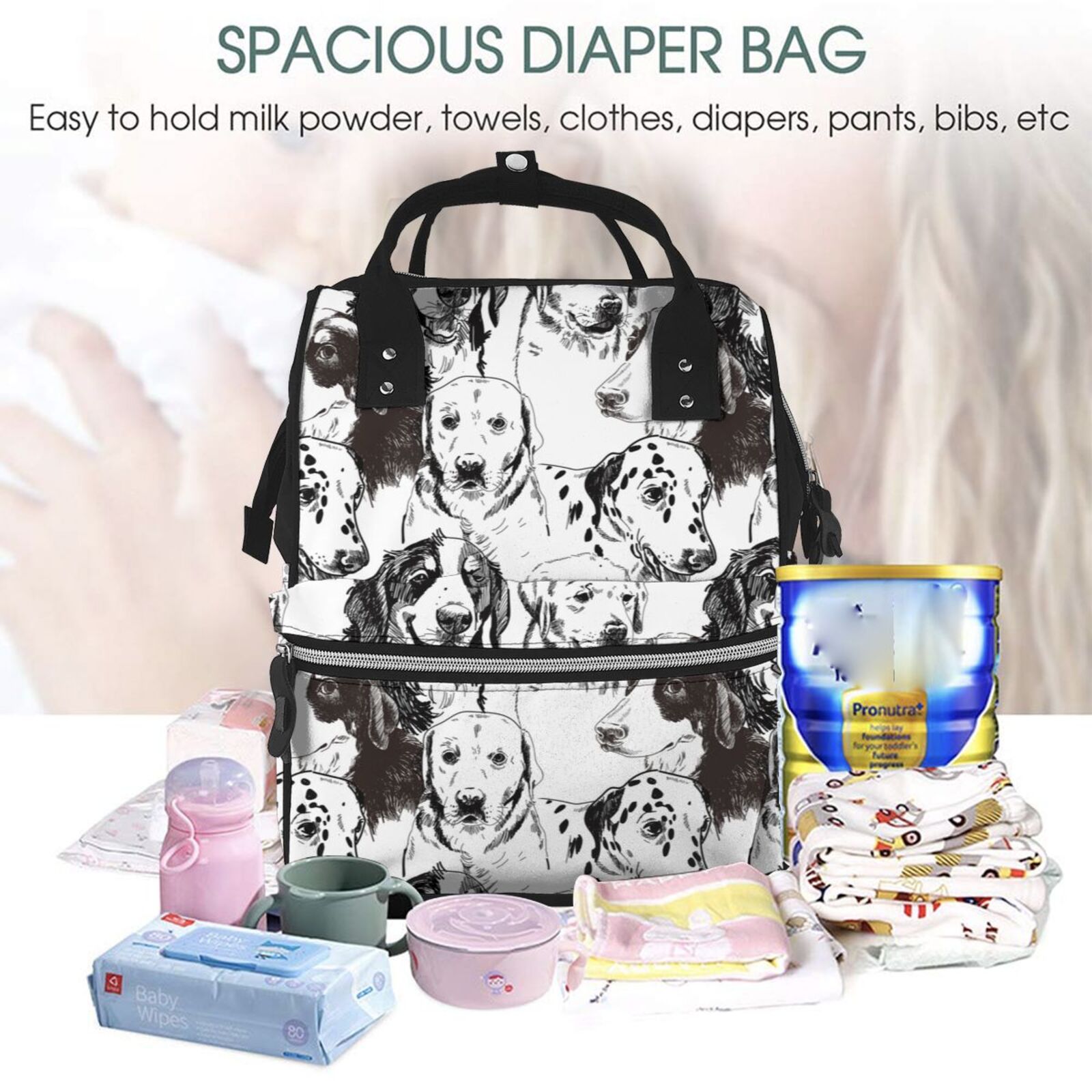 Ratiio Labrador Retriever Dog Mummy Backpack - Waterproof Twill Canvas, Large Capacity Diaper Bag with Multiple Pockets and Adjustable Straps