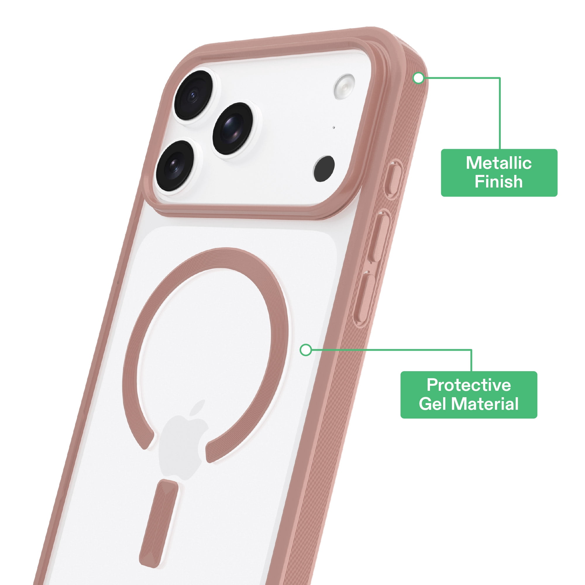 onn Phone Case for iPhone 18 Pro Max / 17 Pro Max, MagSafe Compatible - Clear/Metallic Rose Gold