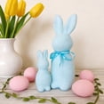 thumbnail image 4 of 2 PCS Flocked Bunny Figurines Set - 8.6" & 5" Tall Easter Bunny Decor with Bow Tie, Tiered Tray & Tabletop Centerpiece for Spring Home, Office, Party, 4 of 5