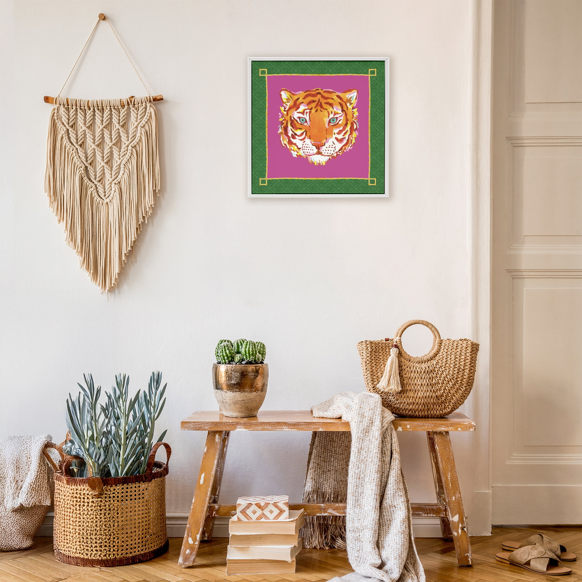 Stupell Industries Bordered Exotic Tiger Portrait White Framed Giclee Art, design by Karolina Sato