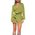 thumbnail image 1 of Txlixc Vestido de mujer, falda de cuello V de manga larga con cinturón Txlixc moda, 1 of 9