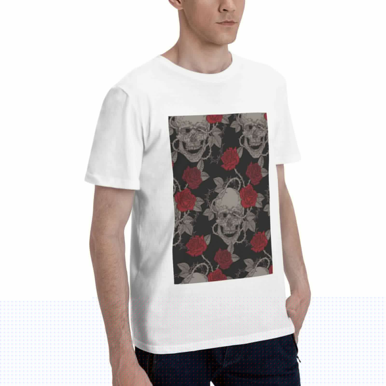 thumbnail image 2 of Bingfone Skull And Red Roses Men'S Loose Fit Short-Sleeve Pocket T-Shirt, 2 of 7
