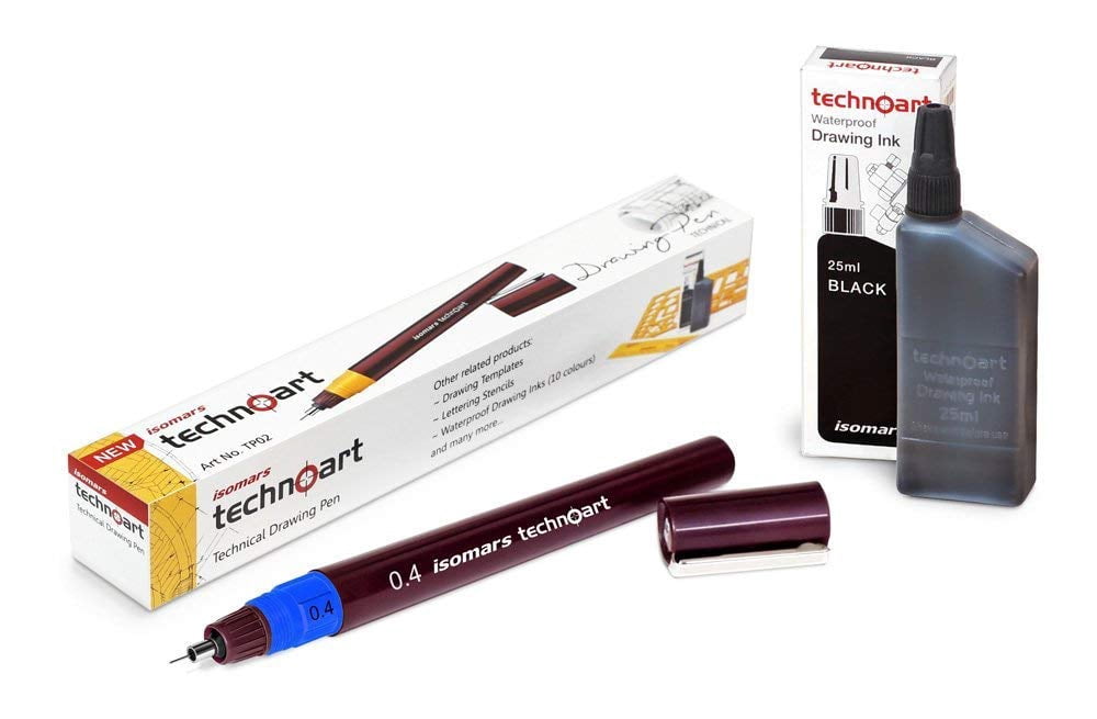Technical Drawing Inks FineArt Technoart Technical Drawing Pen 0.4 and Ink Combo - Walmart.com