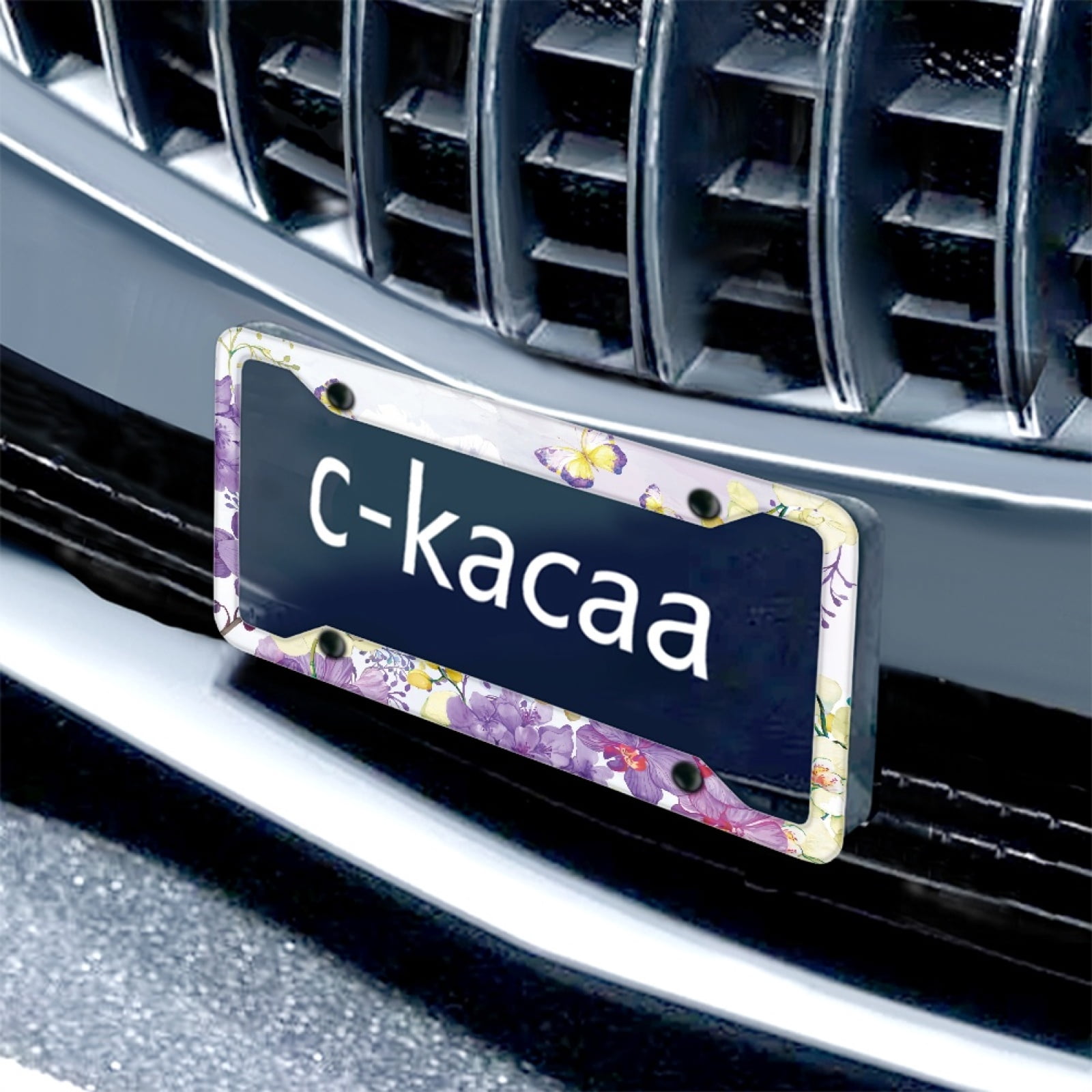Renewold Butterfly Flower Violet Auto License Plates Frame for Car Sedans Truck Vans, Novelty Metal Automotive License Plate Frames Vanity Tag for Women Men, 2 Pieces