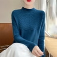 thumbnail image 7 of Women's Mock Turtleneck Sweater, Long Sleeve Embossed Design Pullover, Chunky Knit Winter Top, Solid Color Casual Jumper, Batwing Sleeve Sweater, Everyday Winter Wear Blue XL, 7 of 7