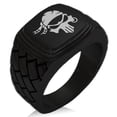 thumbnail image 1 of Stainless Steel Pirate Bandit Skull Geometric Pattern Step-Down Biker Style Polished Ring, 1 of 1