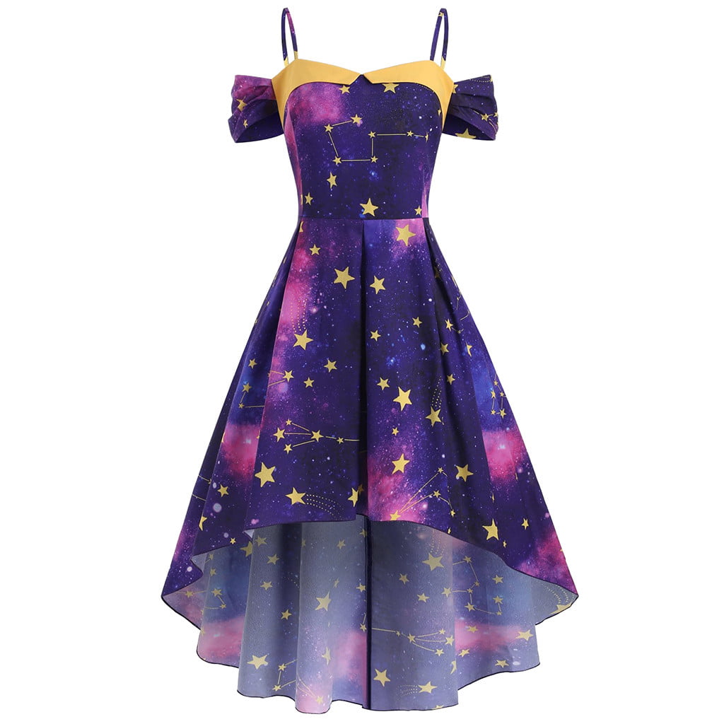 Lære idiom Fjern Summer Dress Plus Size High Low Cold Shoulder Star Galaxy Dress -  Walmart.com