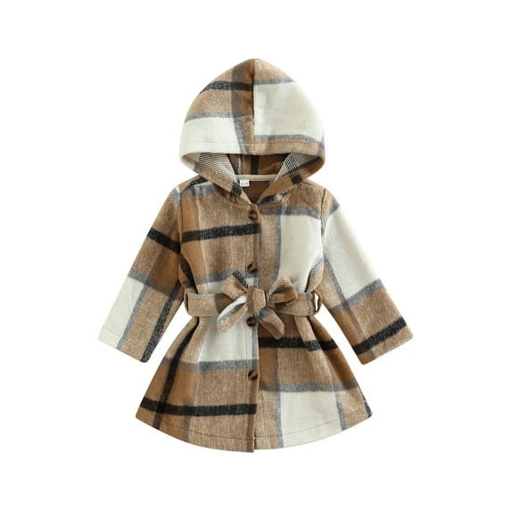 Douhoow Baby Girl Plaid Coat Long Sleeve Hooded Jacket Autumn Outerwear 0-3 Y