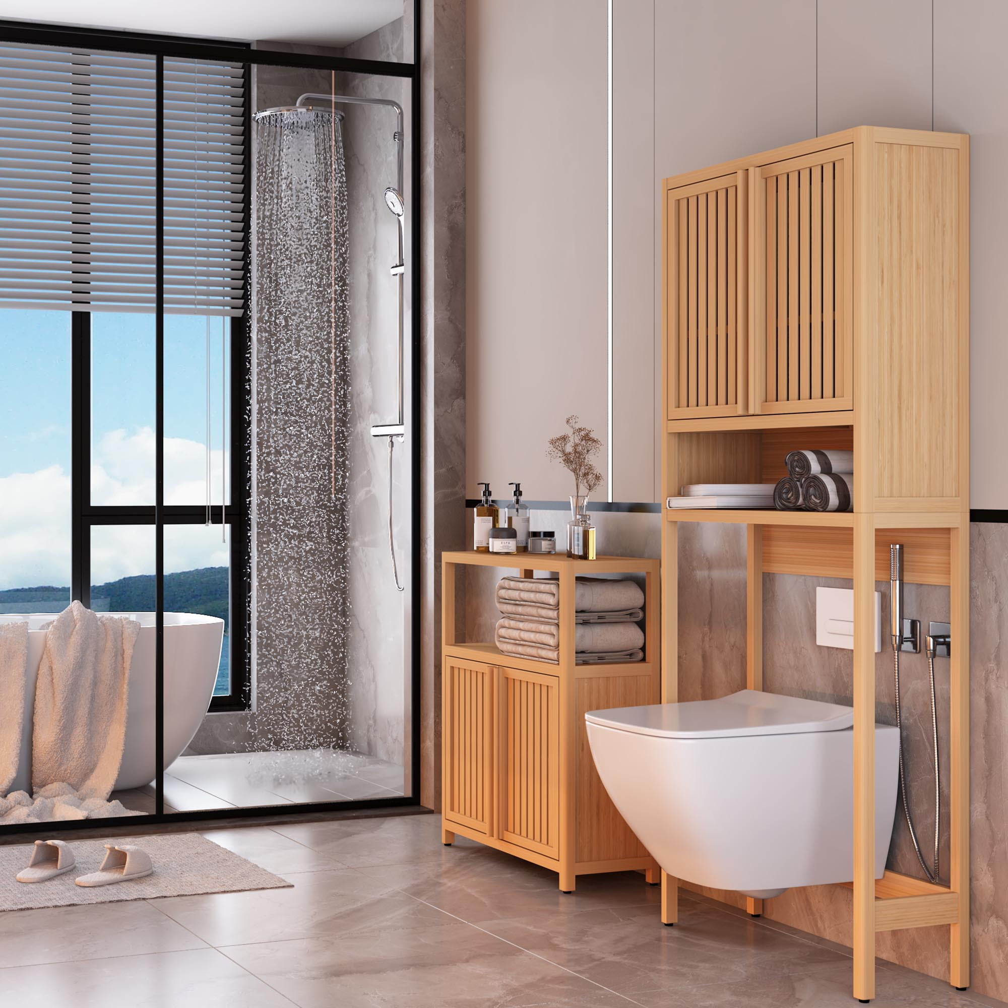 Space Saving Beautiful Finish Large Capacity Bathroom Organizer Freestanding